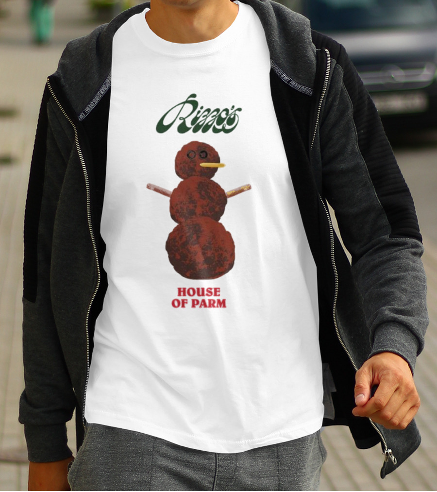 Rizzo’s Meatballman House Of Parm Snowman Meatball Sculpture T-Shirt