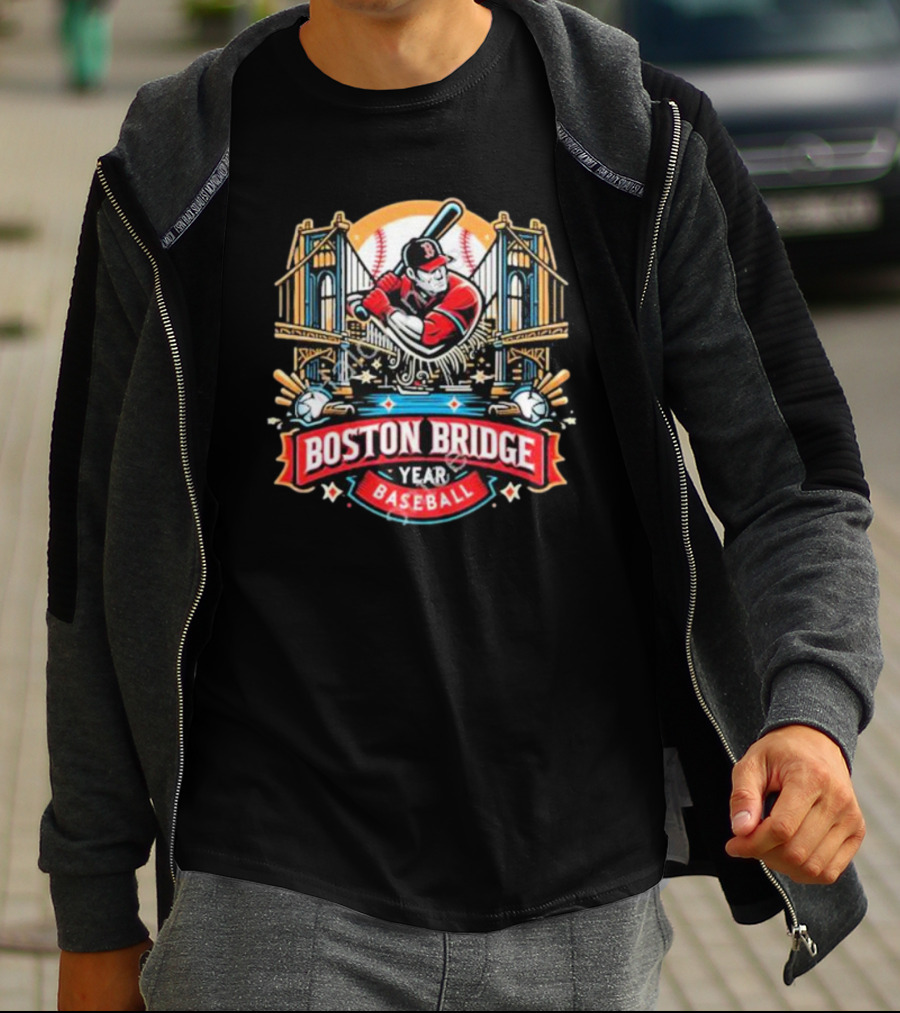 Shawn Palmerdesigns Boston Bridge Baseball Player Crossing Iconic Structure T-Shirt