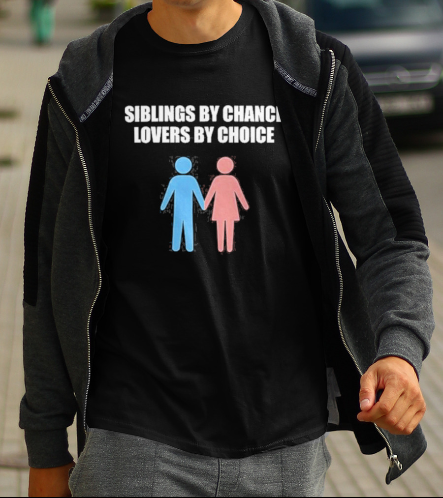Siblings By Chance Lovers By Choice Blue Pink Stick Figures Friendship Unity T-Shirt