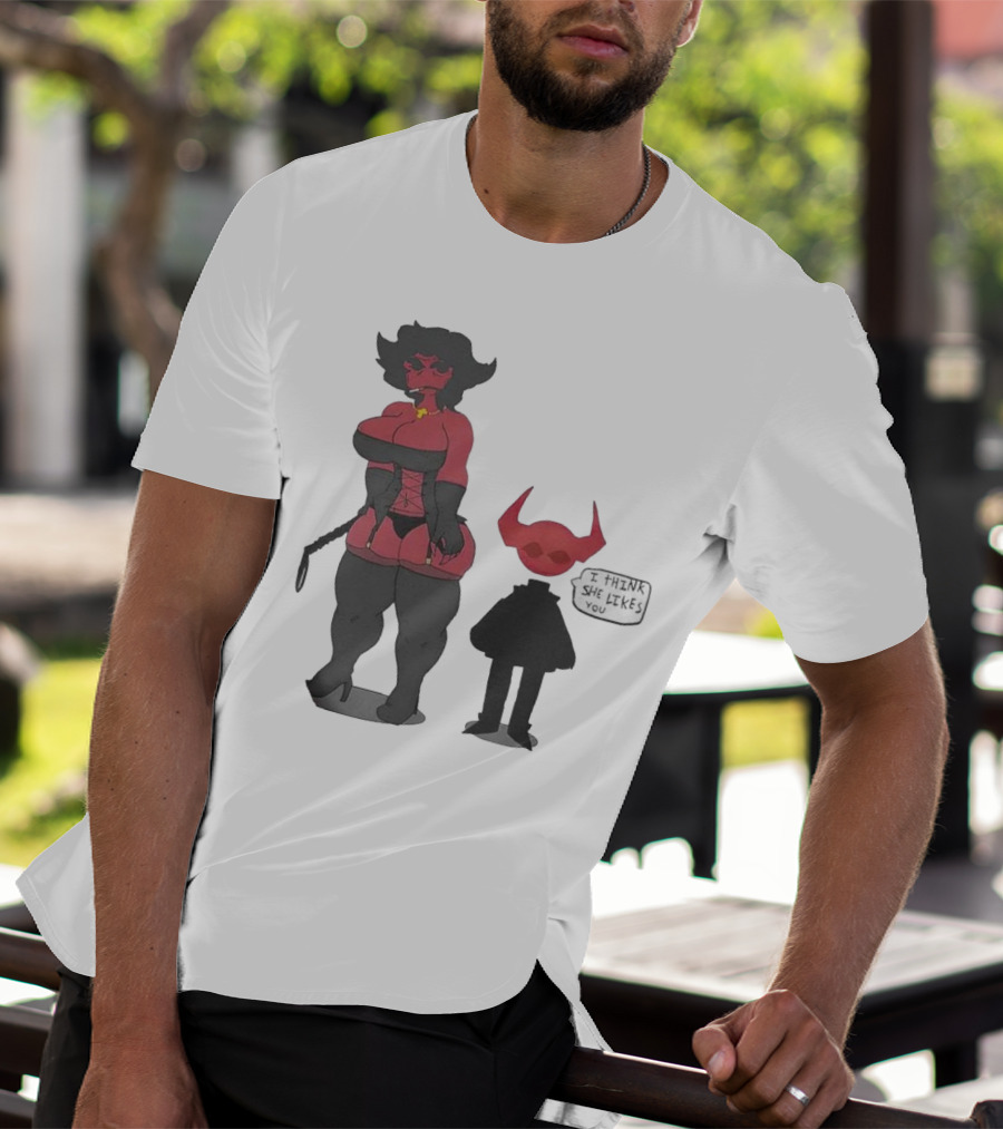 Thewboy I Think She Likes You Dark Humorous Cartoon Characters T-Shirt