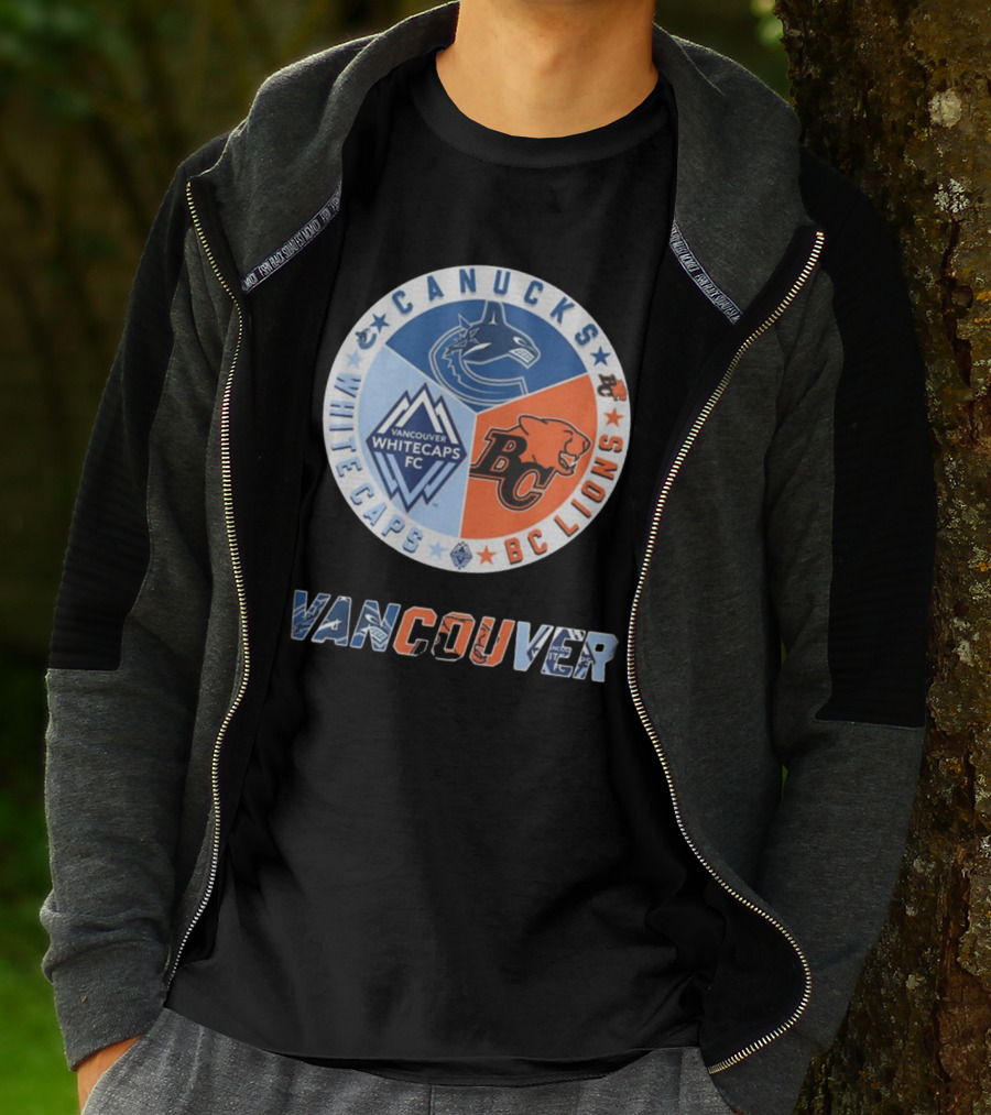 Vancouver Canucks Whitecaps BC Lions Logos Emblem T-Shirt