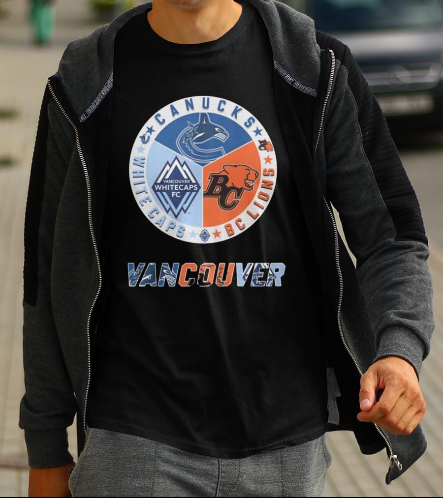 Vancouver Canucks Whitecaps BC Lions Logos Emblem T-Shirt