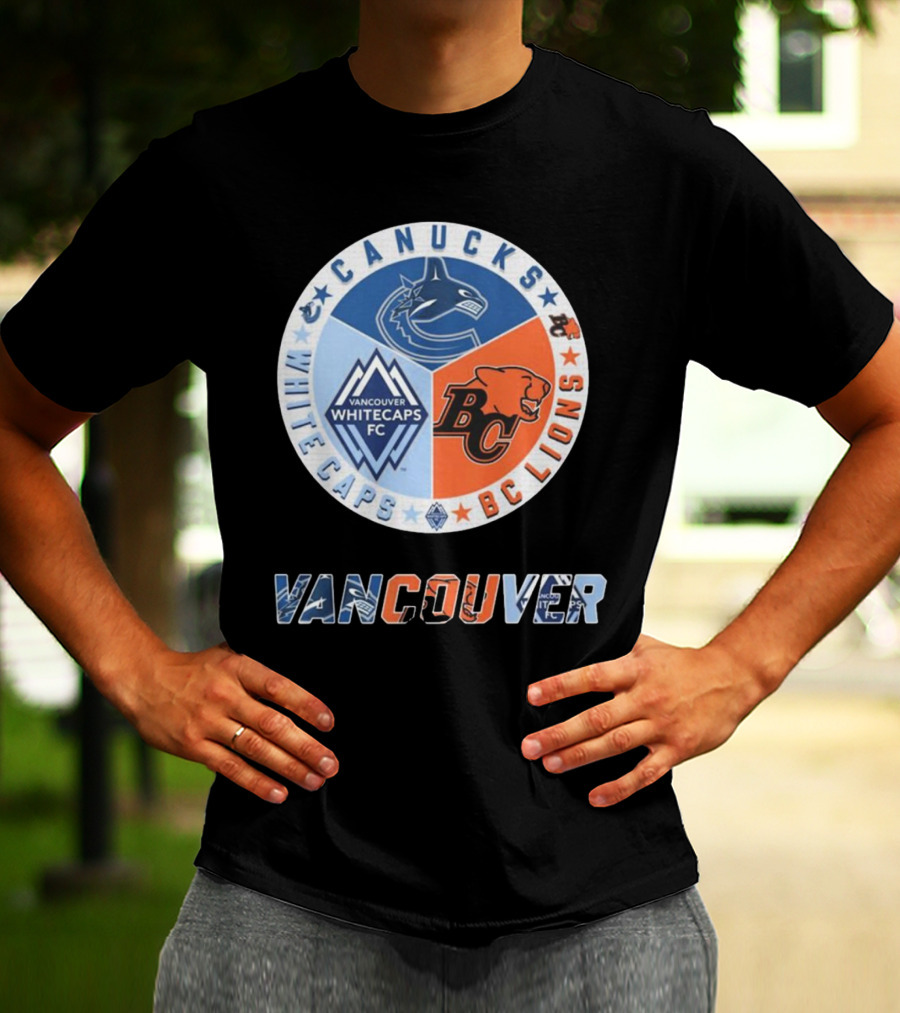 Vancouver Canucks Whitecaps BC Lions Logos Emblem T-Shirt