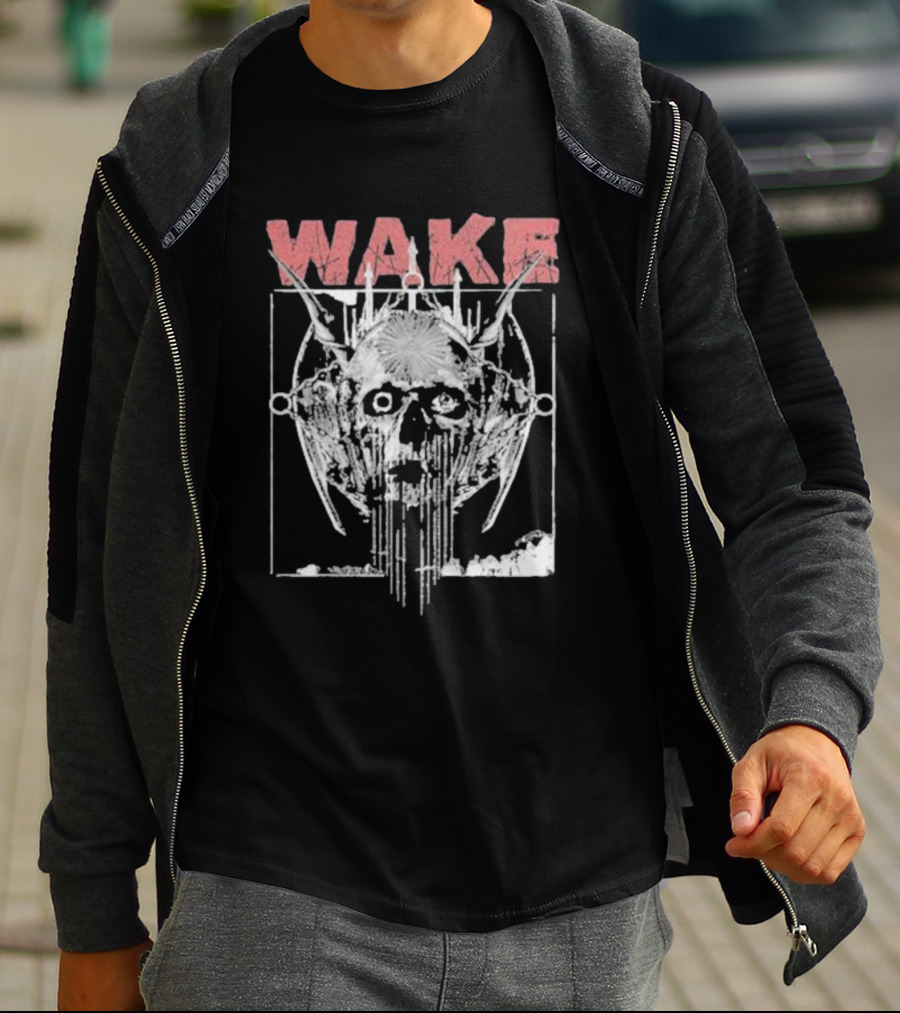 WAKE Skull With Wings And Abstract Elements T-Shirt