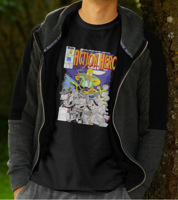 MSAN The Simpsons Action Hero With A Dry Cool Wit I Could Be An Action Hero With Mouse Robot T-Shirt