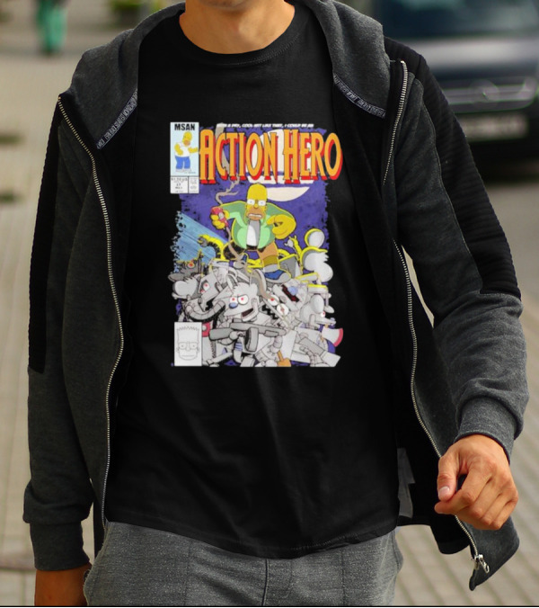 MSAN The Simpsons Action Hero With A Dry Cool Wit I Could Be An Action Hero With Mouse Robot T-Shirt