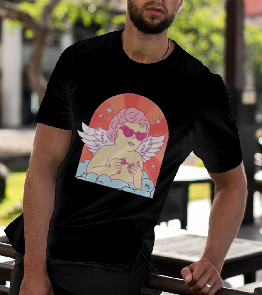 Maniology Cupid's Nail Spa Cherub With Heart Sunglasses And Wings T-Shirt