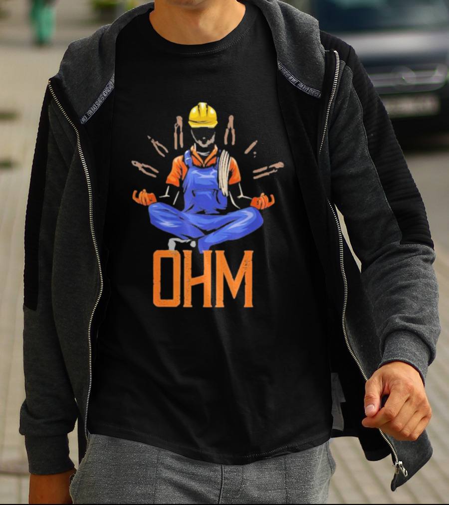 OHM Meditating Electrician With Tools And Helmet T-Shirt