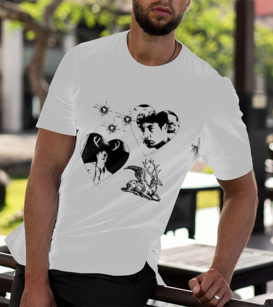 Mustardyardpress Store Oliver Hearts Deer And Faces T-Shirt