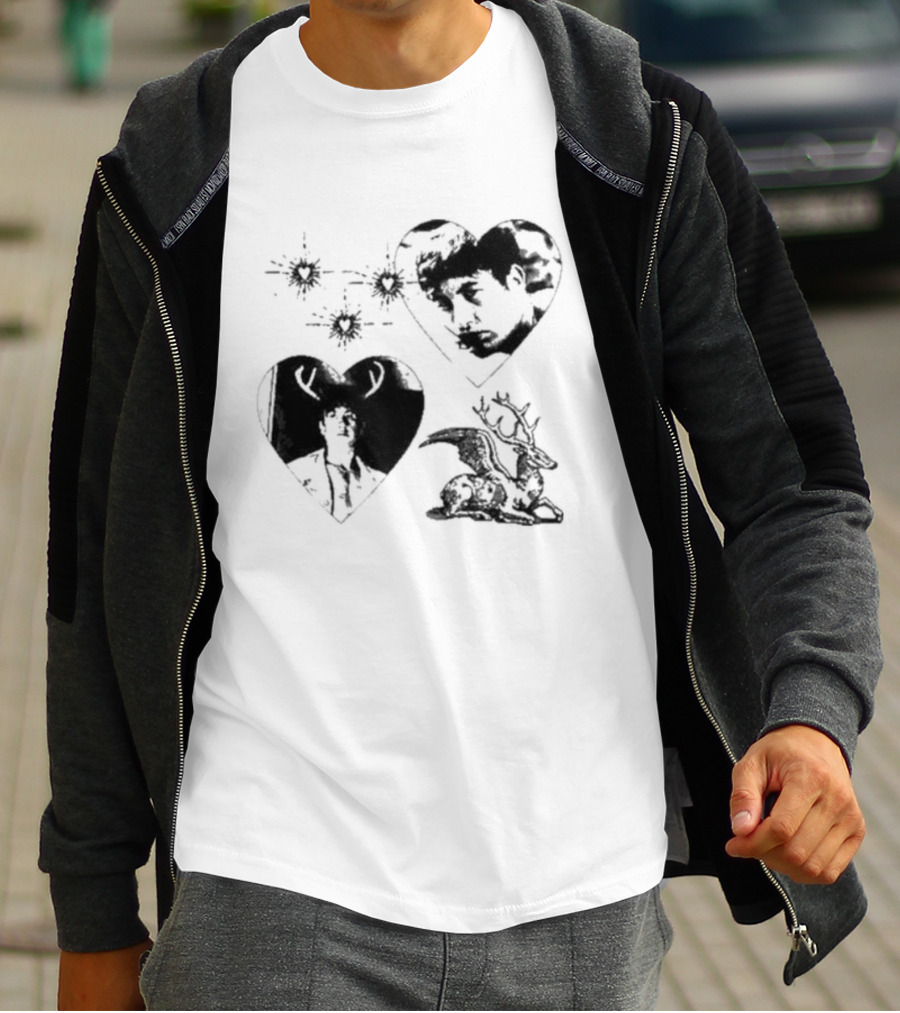 Mustardyardpress Store Oliver Hearts Deer And Faces T-Shirt