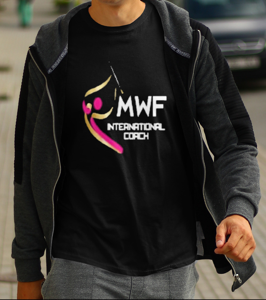 MWF International Coach Logo With Colorful Athletic Figure T-Shirt
