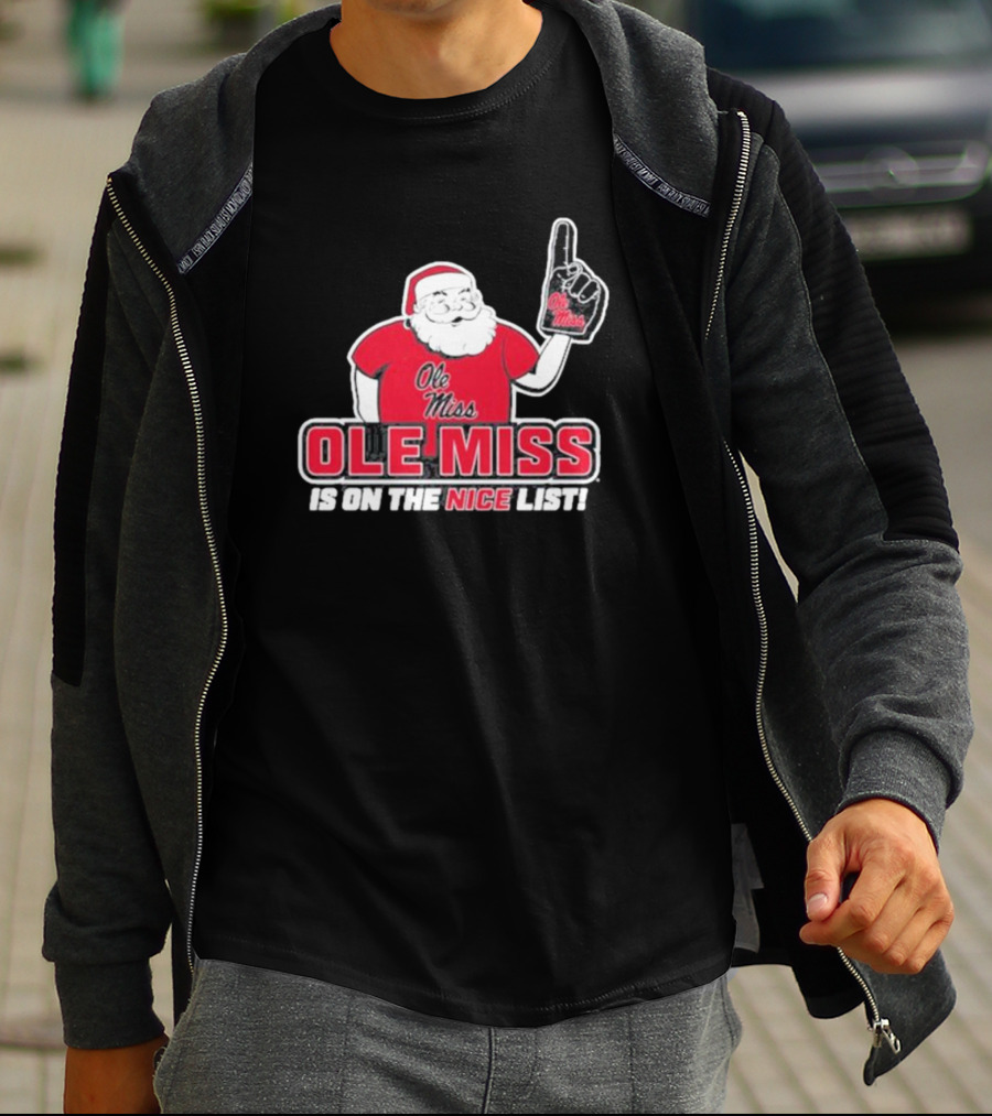 Ole Miss Santa On The Nice List Festive Sports Fan T-Shirt