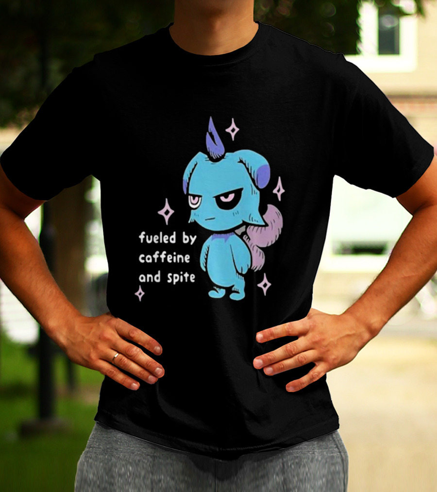 Palworld Fueled By Caffeine And Spite Blue Creature With Pink Stars T-Shirt