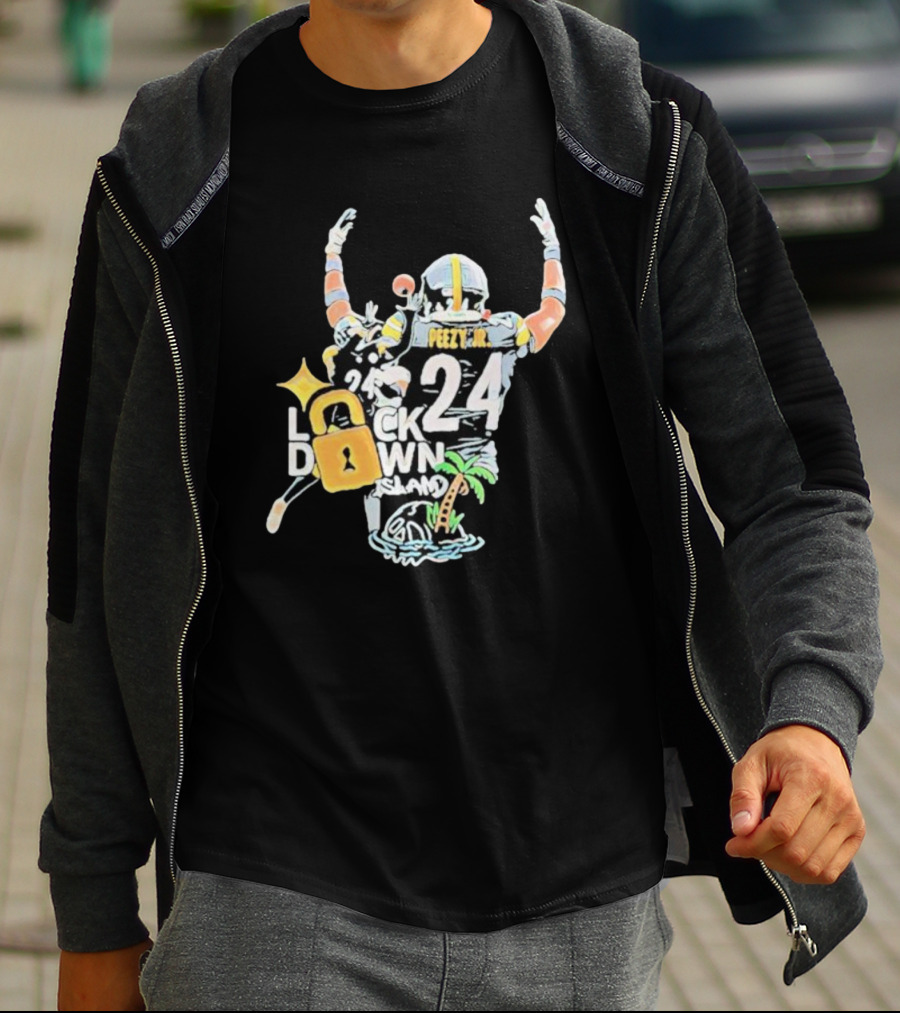 Peezy Jr 24 Lock Down Island Football Celebration With Palm Tree And Lock T-Shirt