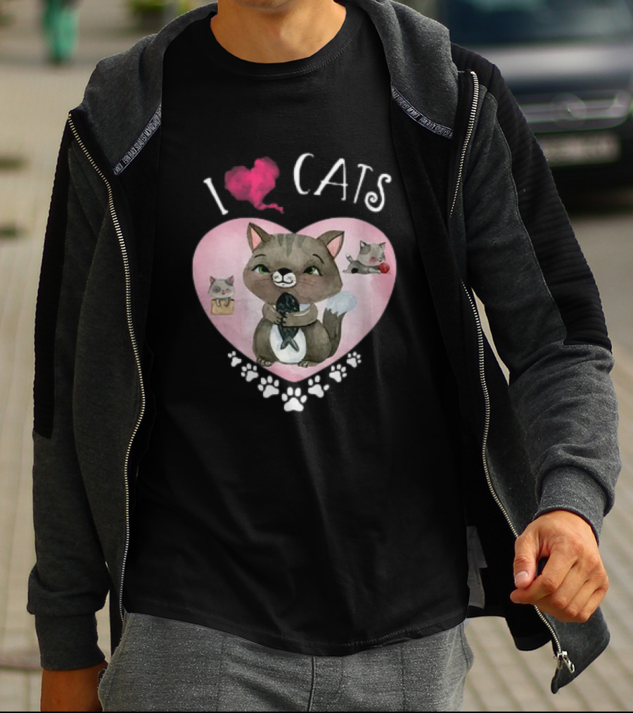I Love Cats Heart And Paw Prints 365 Womens Cats I Love My Cats T-Shirt