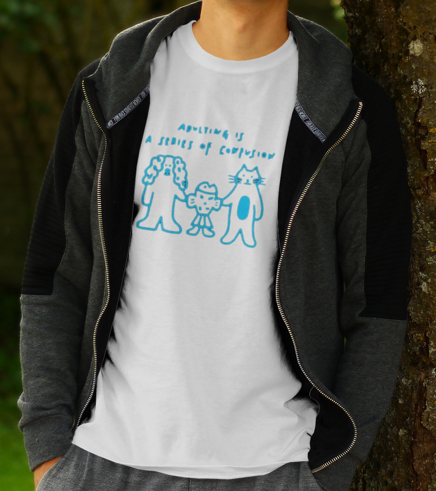 Adulting Is A Series Of Confusion With Bear, Fish, And Cat Characters T-Shirt