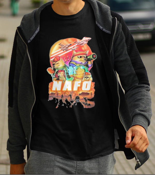 Bösartiger Nafo Warriors X Grandpa Yurko Fighter Jets And Soldiers Battle Scene T-Shirt