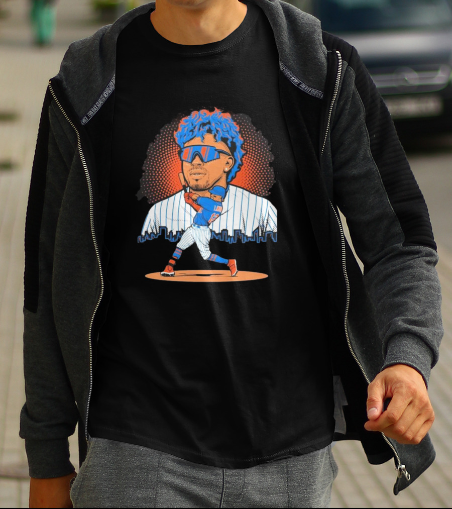 Francisco Lindor Baseball Player Skyline Batting Pose T-Shirt
