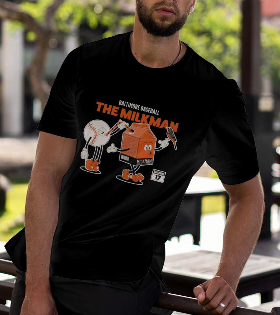 Baltimore Baseball The Milkman Cartoon Character With Baseball Baltimore 17 T-Shirt