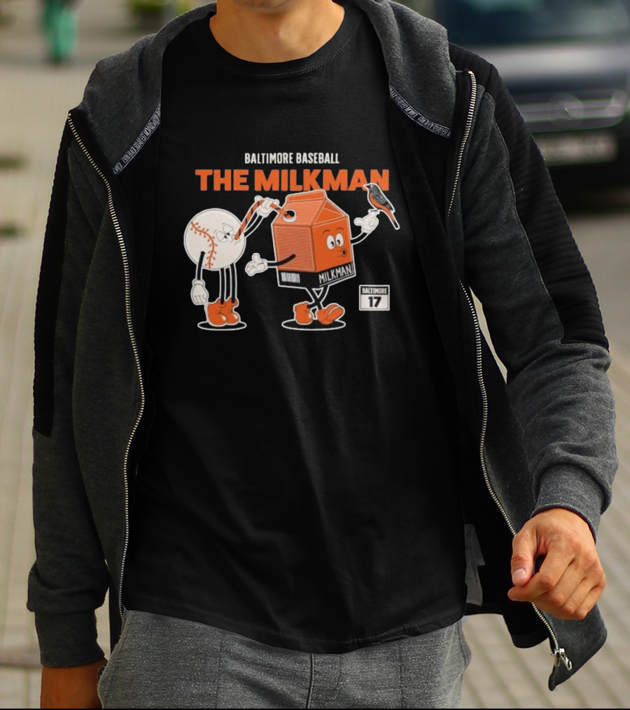 Baltimore Baseball The Milkman Cartoon Character With Baseball Baltimore 17 T-Shirt