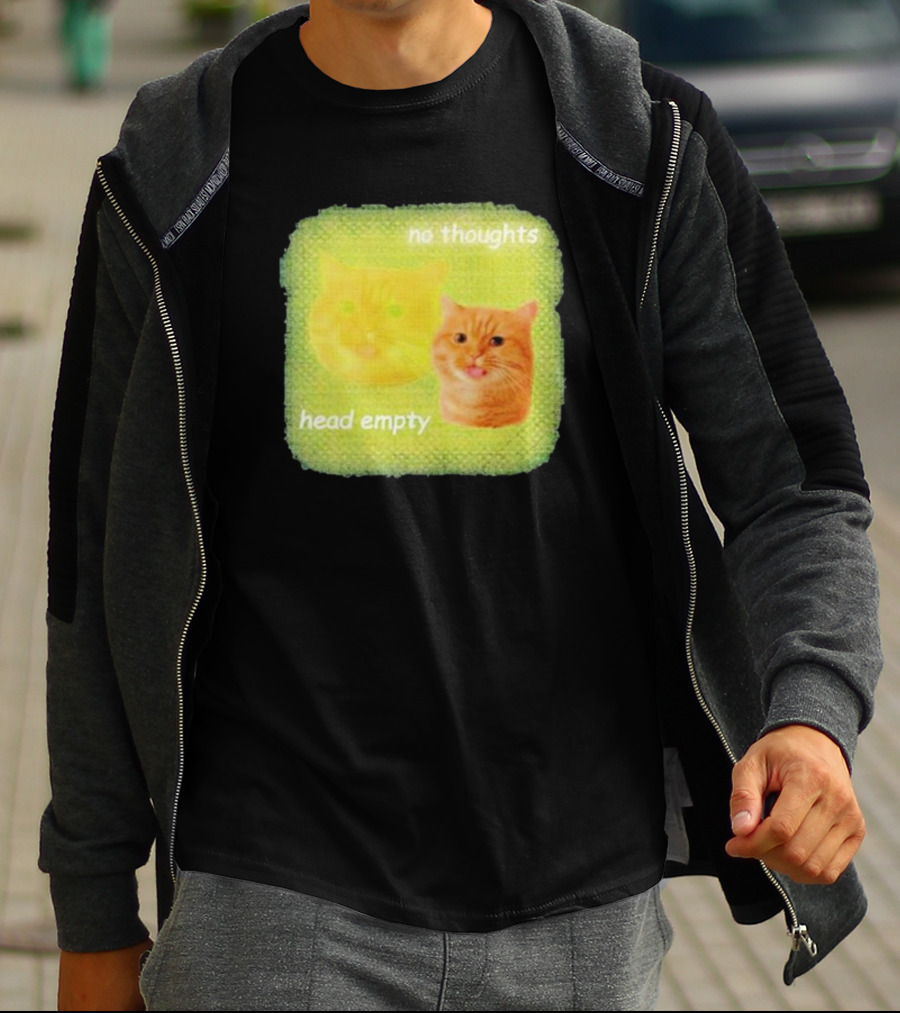 No Thoughts Head Empty Cat Meme Green Background T-Shirt
