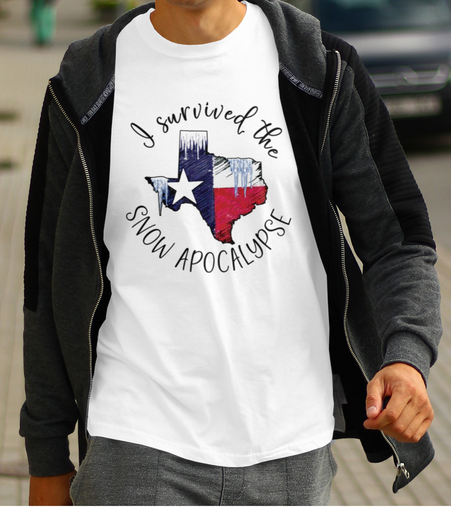 I Survived The Snow Apocalypse Texas Flag Icicles Map T-Shirt