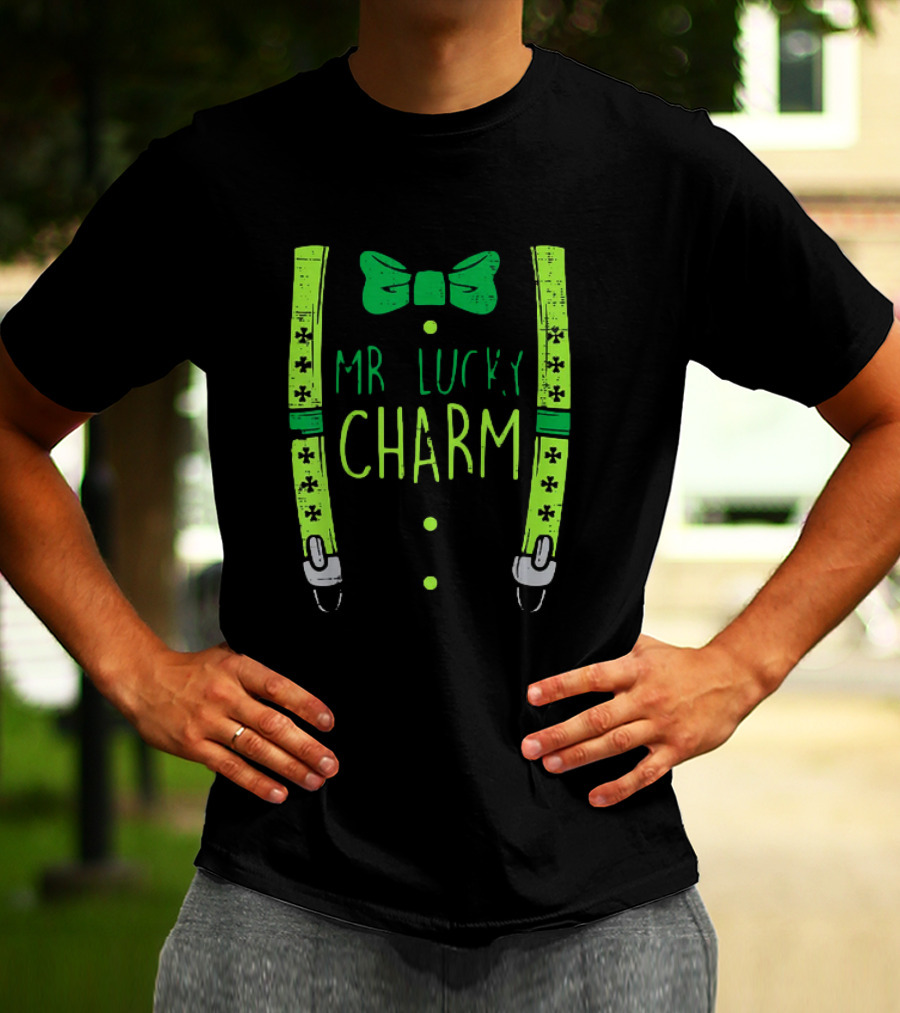 Mr Lucky Charm Suspenders St Patricks Day Boys T-Shirt