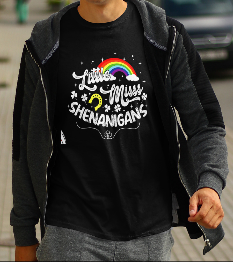 Little Miss Shenanigans Rainbow Clover Horseshoe Kids Girls Women T-Shirt