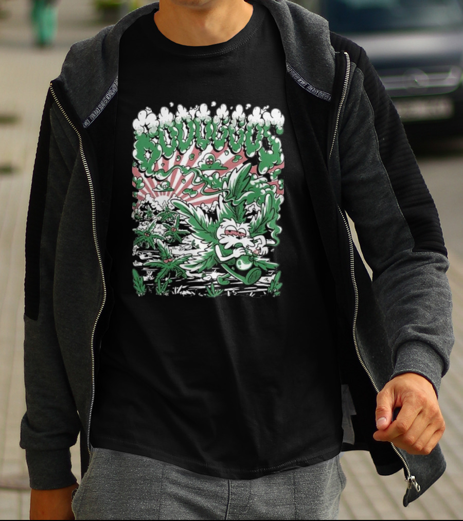 Bodoggos 4-20 Cartoon Dogs With Smoke And Green Leaves T-Shirt