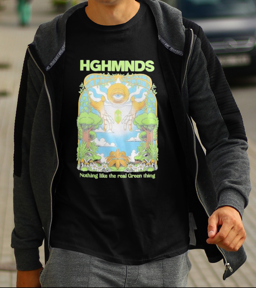 HGHMNDS Nothing Like The Real Green Thing Eye And Hands Above Nature Scene T-Shirt