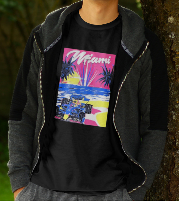 Max Verstappen Formula 1 Miami Sunset Palms Racing Scene T-Shirt