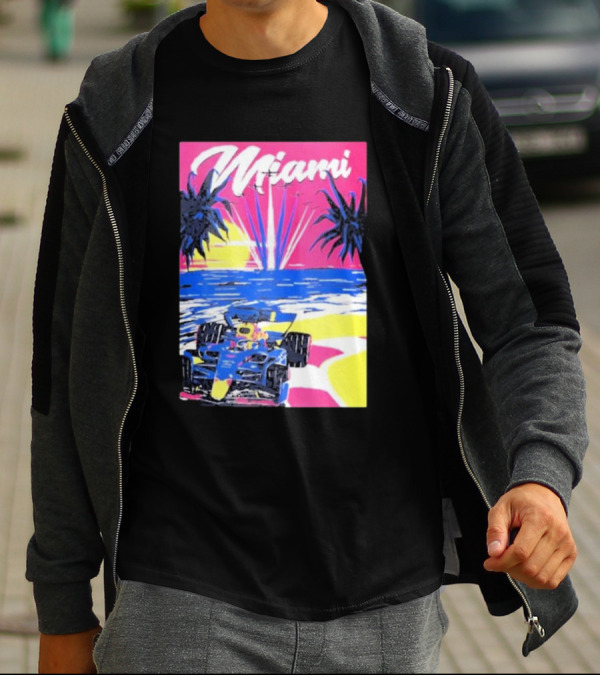 Max Verstappen Formula 1 Miami Sunset Palms Racing Scene T-Shirt