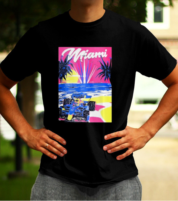 Max Verstappen Formula 1 Miami Sunset Palms Racing Scene T-Shirt