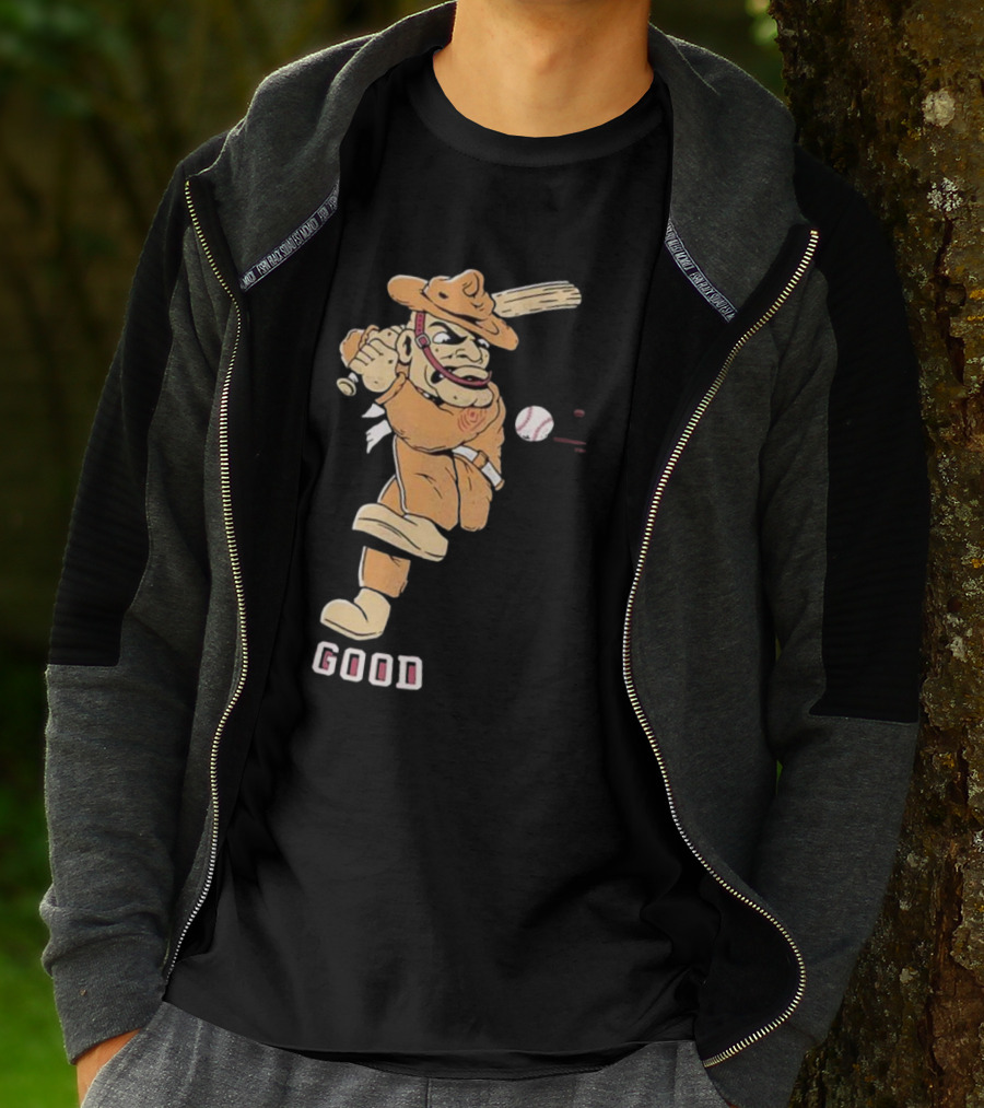 Good Tam Baseball Comic Character Swinging At Pitch T-Shirt