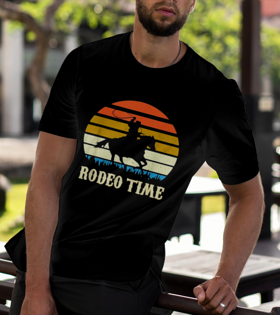 Rodeo Time Cowboy Sunset Horse Ranch Lasso T-Shirt