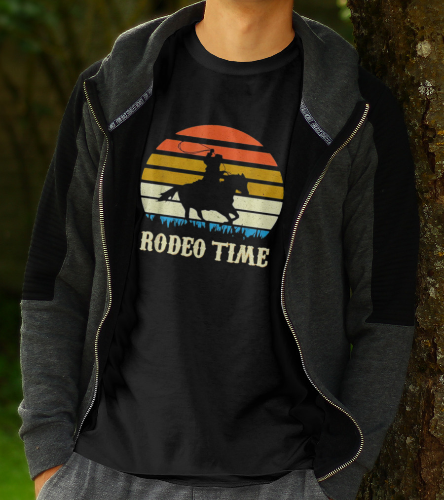 Rodeo Time Cowboy Sunset Horse Ranch Lasso T-Shirt