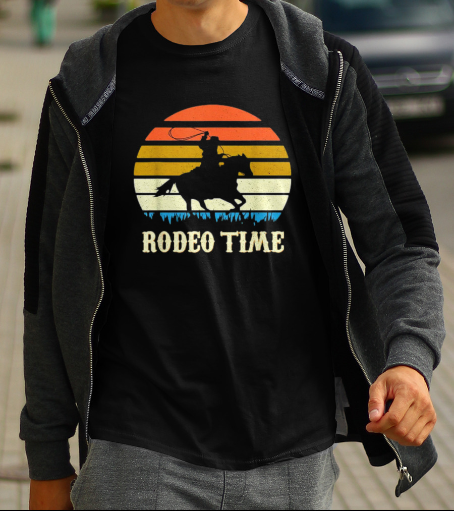 Rodeo Time Cowboy Sunset Horse Ranch Lasso T-Shirt