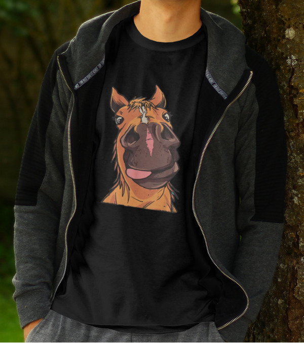 Funny Horse Riding Goofy Cartoon Horse Face T-Shirt