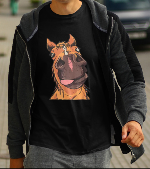 Funny Horse Riding Goofy Cartoon Horse Face T-Shirt