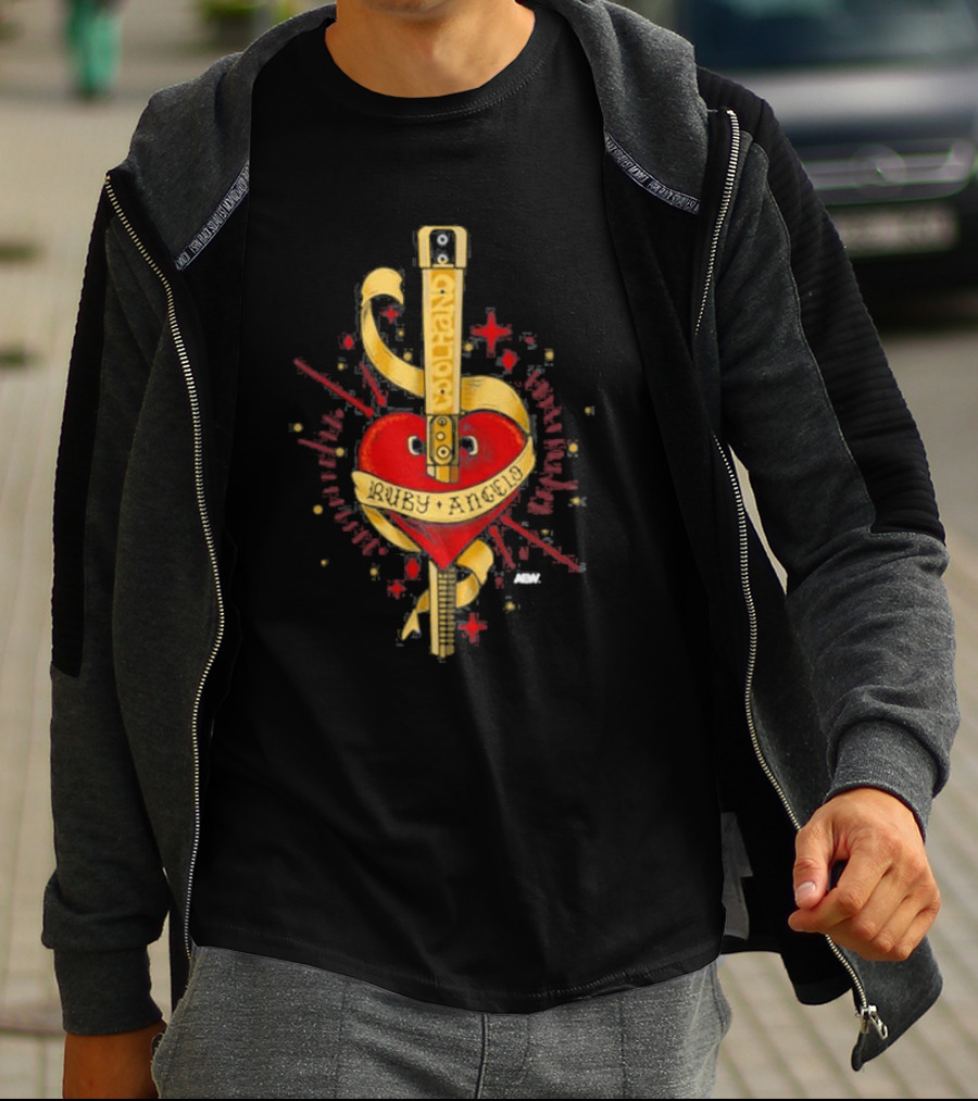 Ruby Angelo Heart Guitar With Ribbon And Stars T-Shirt