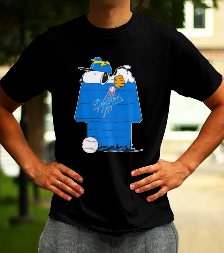 Snoopy And Woodstock Sleeping On Los Angeles Dodgers Doghouse With Baseball T-Shirt