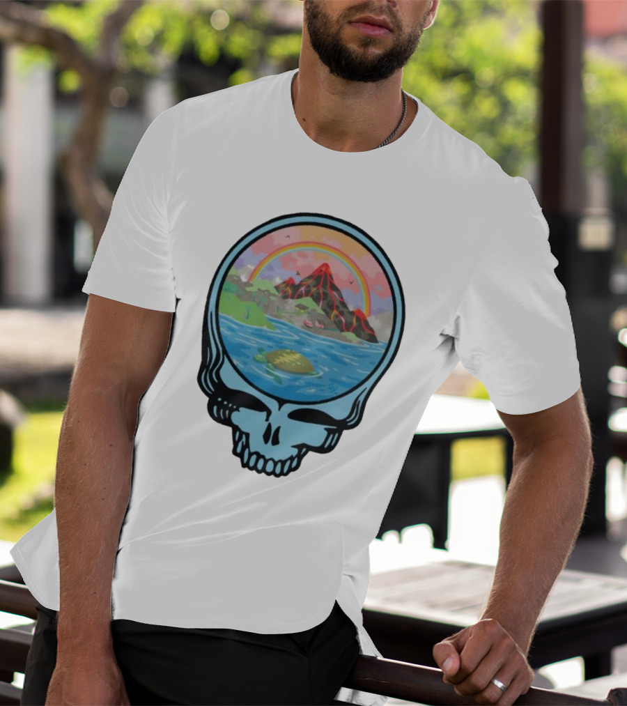 Grateful Dead Aloha Earth Day Volcano Skull Rainbow Turtle T-Shirt
