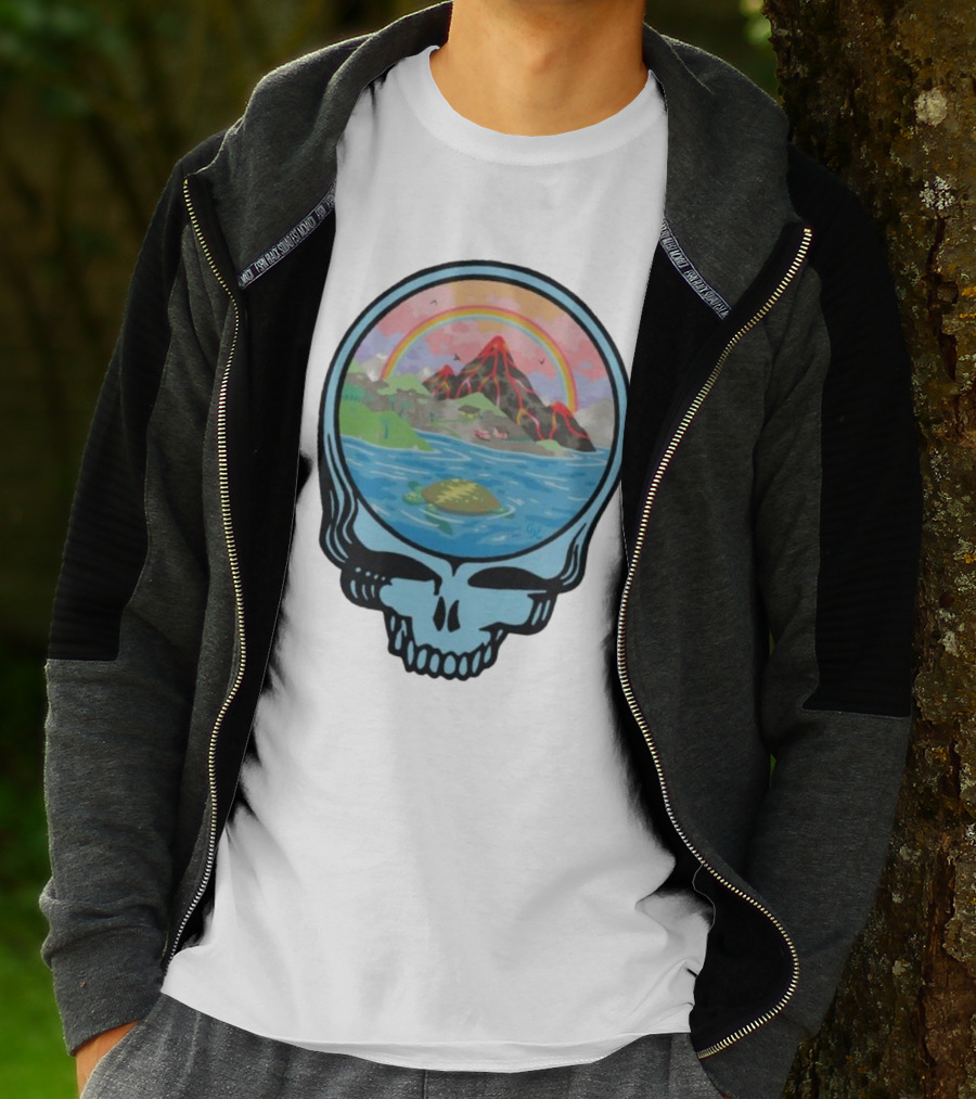 Grateful Dead Aloha Earth Day Volcano Skull Rainbow Turtle T-Shirt