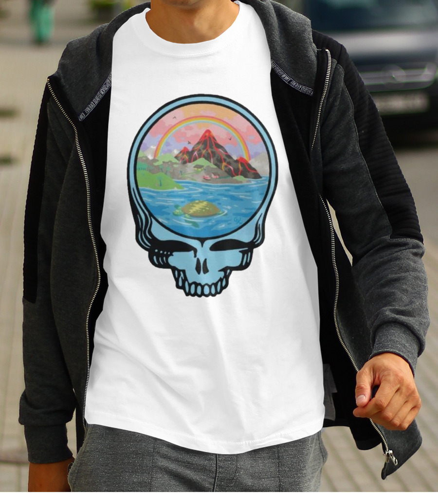 Grateful Dead Aloha Earth Day Volcano Skull Rainbow Turtle T-Shirt