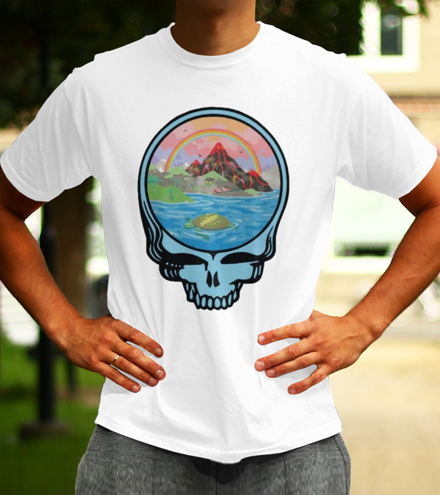 Grateful Dead Aloha Earth Day Volcano Skull Rainbow Turtle T-Shirt