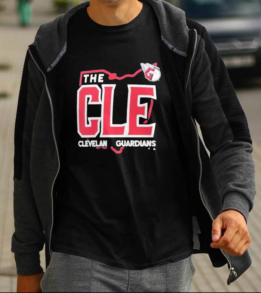 Cleveland Guardians The CLE 216 Map Logo Winged Baseball Emblem T-Shirt