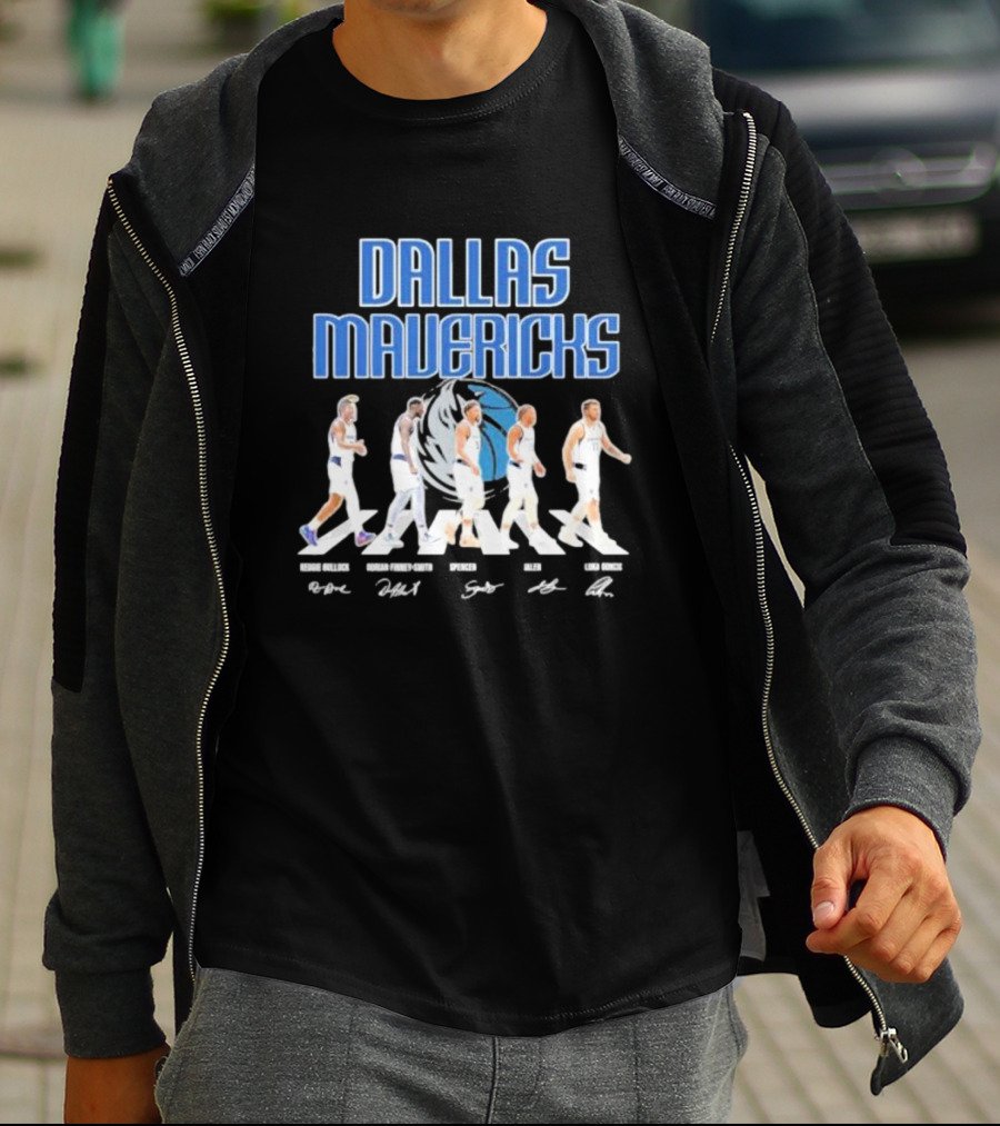 Dallas Mavericks Reggie Bullock Dorian Finney Smith Spencer Dinwiddie Jalen Brunson Luka Doncic Abbey Road Signatures T-Shirt