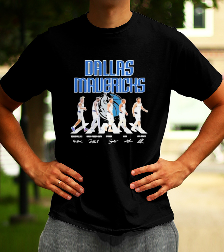 Dallas Mavericks Reggie Bullock Dorian Finney Smith Spencer Dinwiddie Jalen Brunson Luka Doncic Abbey Road Signatures T-Shirt