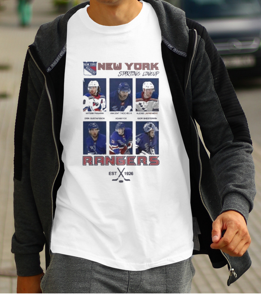 New York Rangers Starting Lineup Established 1926 Hockey Cards T-Shirt