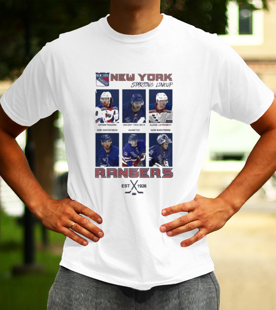 New York Rangers Starting Lineup Established 1926 Hockey Cards T-Shirt
